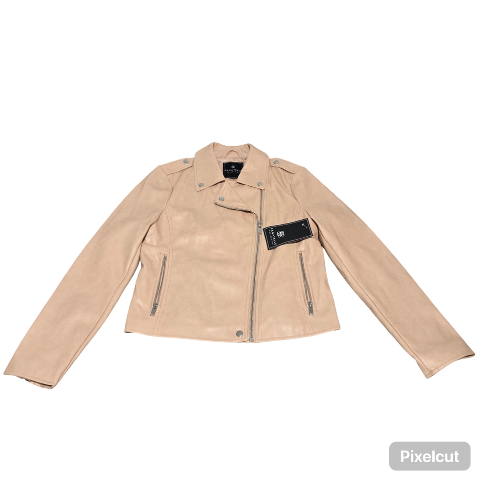 Bagatelle Women's Jacket Faux Leather Tan Bomber/Motorcycle Size M Coat.